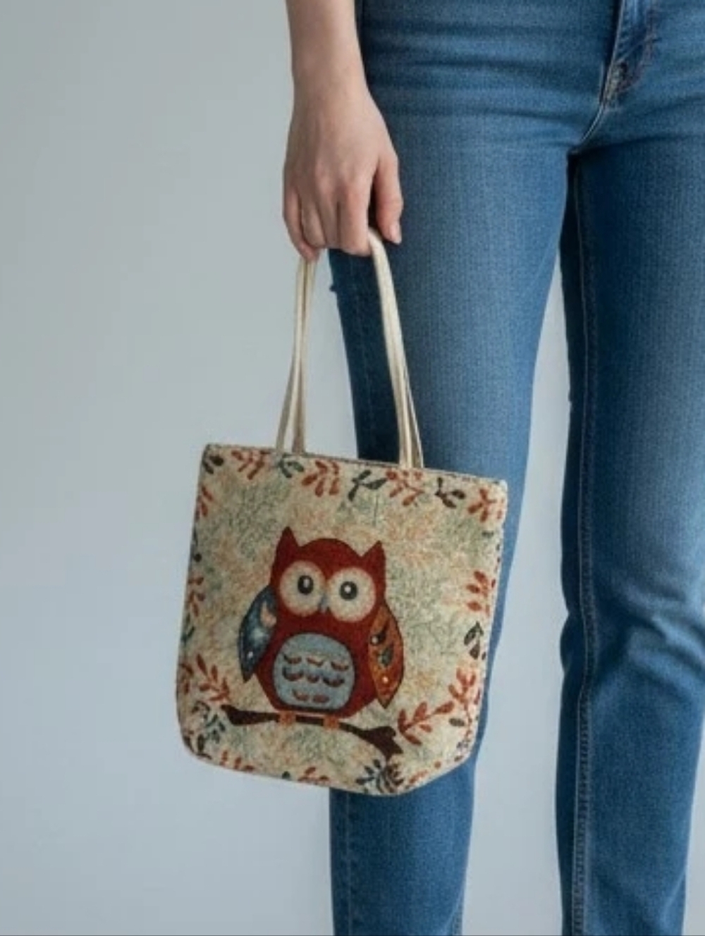 NWOT Handmade Owl Patterned Small Tote Bag - Multicolor